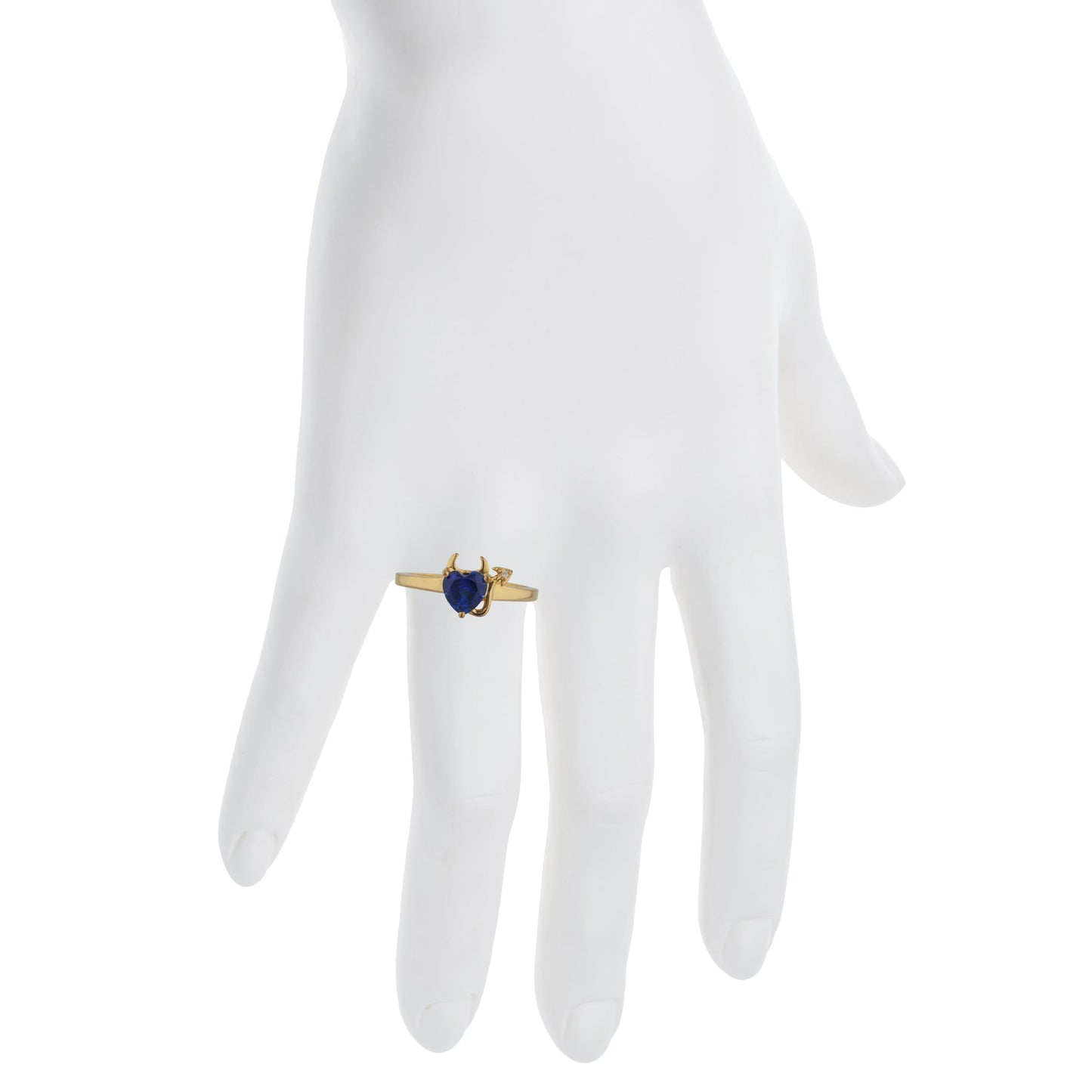 14Kt Gold Blue Sapphire & Diamond Devil Heart Ring