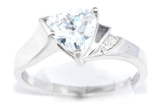 14Kt Gold White Sapphire & Diamond Trillion Ring