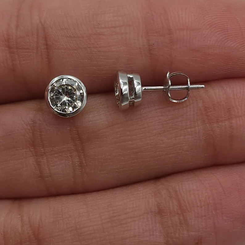 14Kt Gold 1 Ct Lab Grown Diamond Stud Bezel Earrings