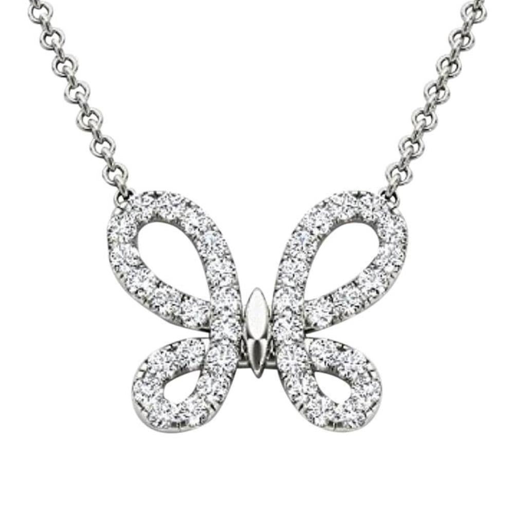 14Kt White Gold 0.50 Ct Diamond Butterfly Pendant