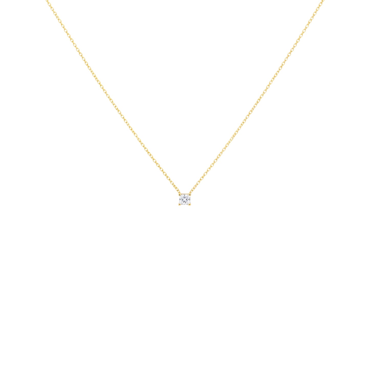 14Kt Gold 0.10 Ct Diamond Princess Cut Necklace Pendant