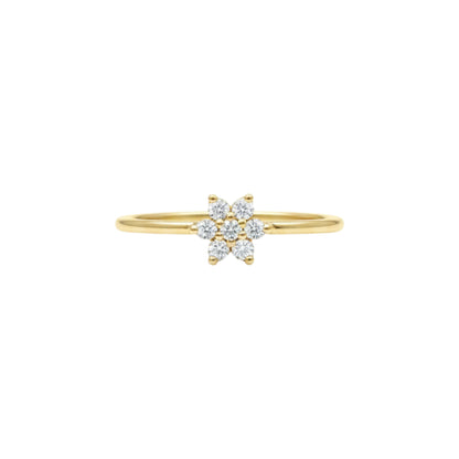 14Kt Gold Genuine Natural 0.14 Ct Diamond Cluster Flower Star Ring