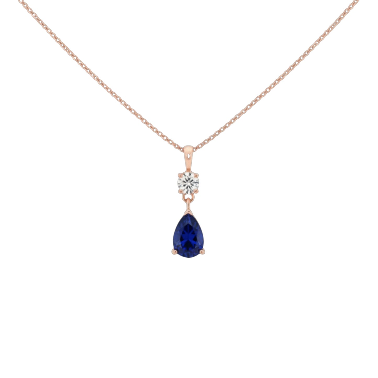 14Kt Gold Blue Sapphire Teardrop & Lab Grown Diamond Pendant