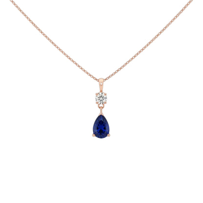 14Kt Gold Blue Sapphire Teardrop & Lab Grown Diamond Pendant