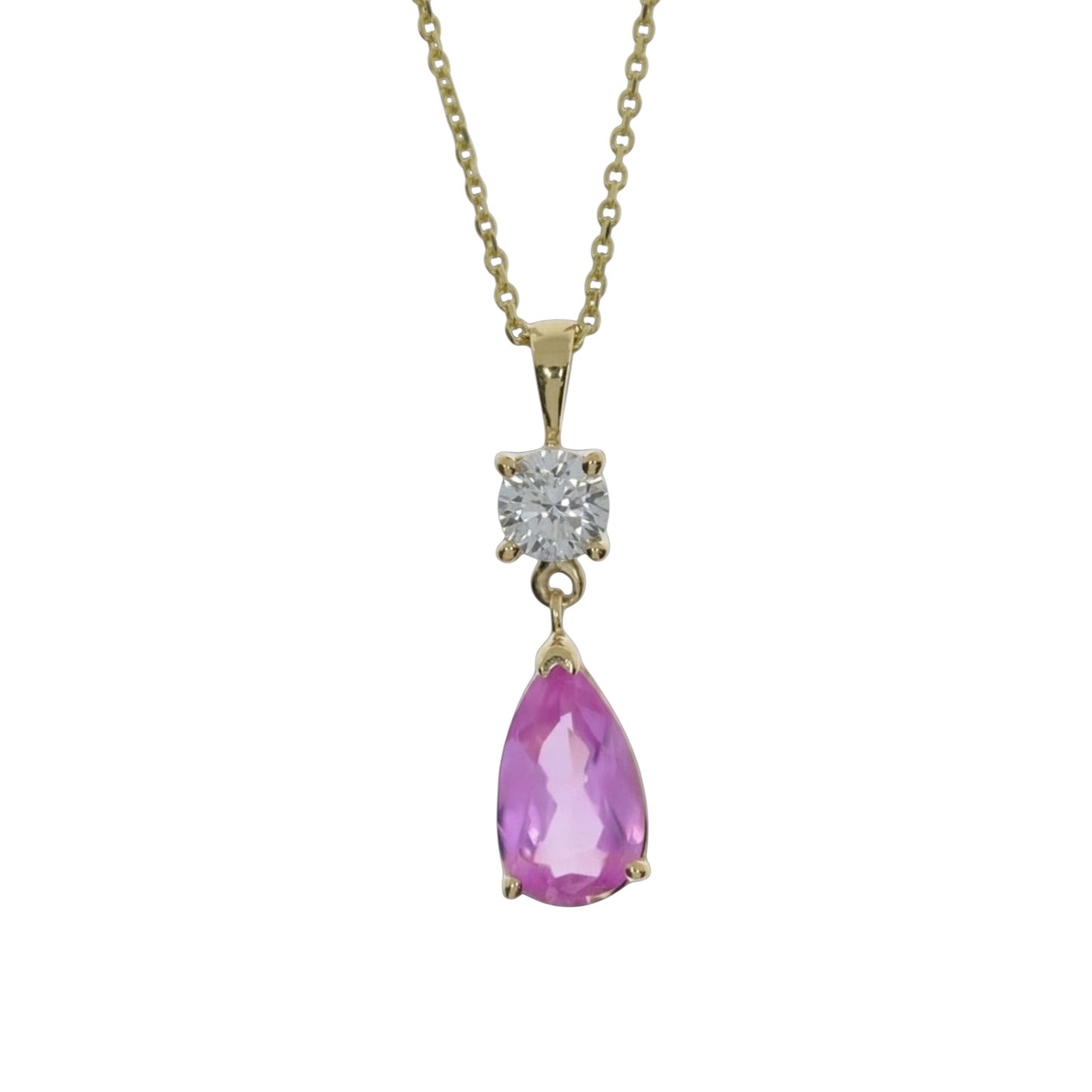 14Kt Gold Pink Sapphire Teardrop & Lab Grown Diamond Pendant