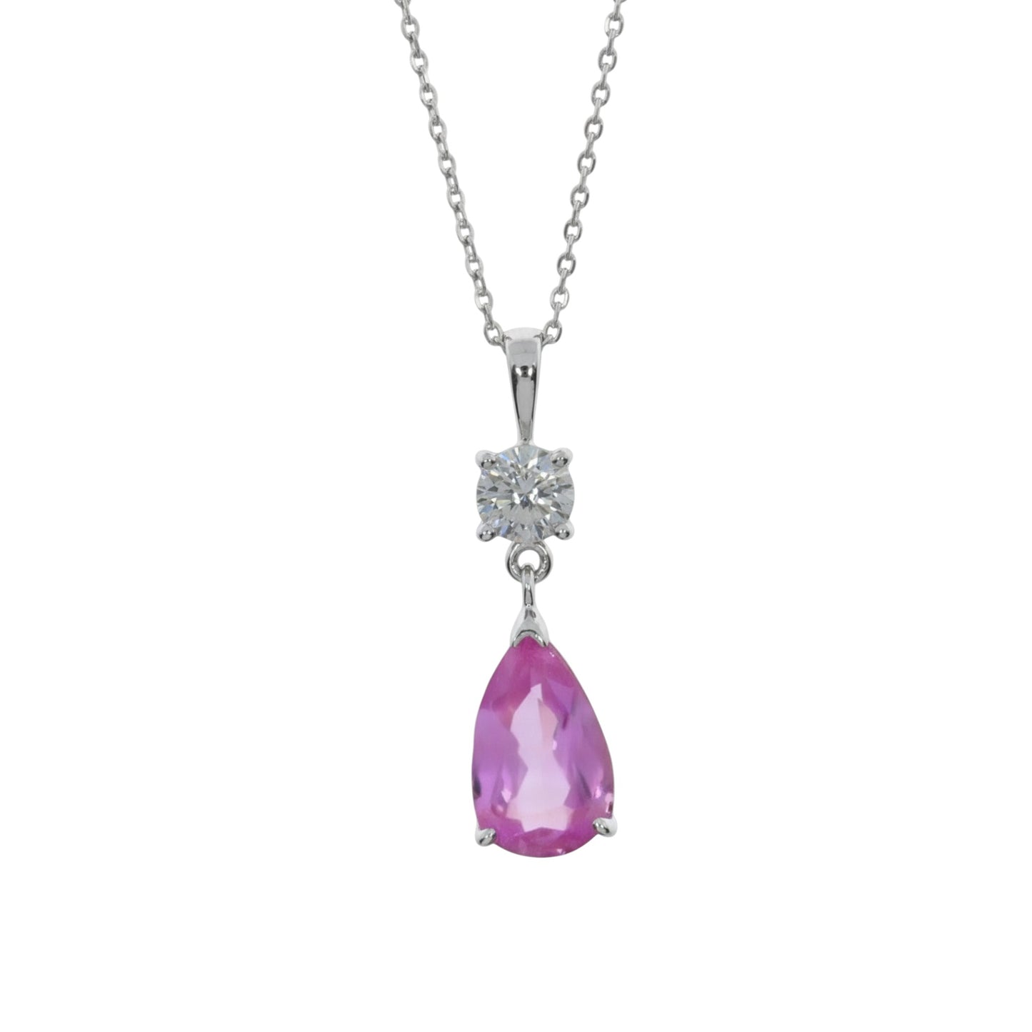 14Kt Gold Pink Sapphire Teardrop & Lab Grown Diamond Pendant
