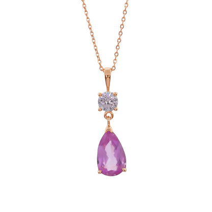 14Kt Gold Pink Sapphire Teardrop & Lab Grown Diamond Pendant