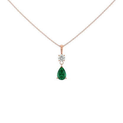 14Kt Gold Emerald Teardrop & Lab Grown Diamond Pendant