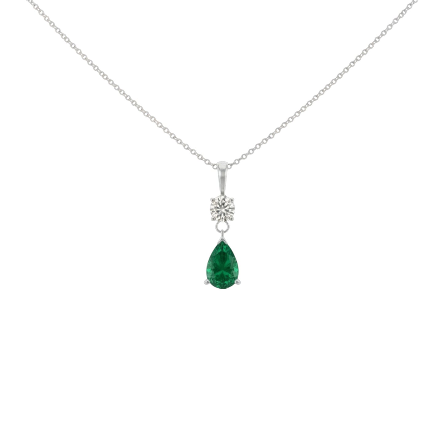 14Kt Gold Emerald Teardrop & Lab Grown Diamond Pendant