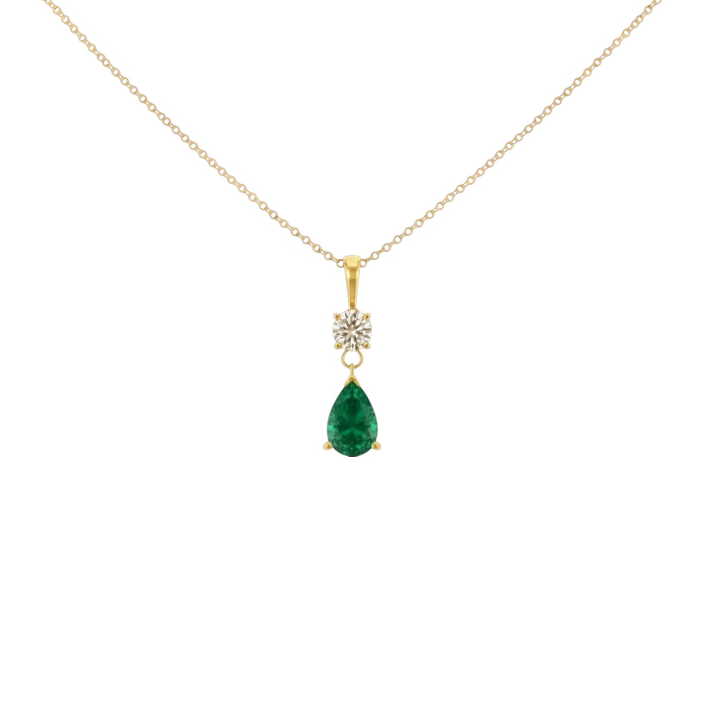 14Kt Gold Emerald Teardrop & Lab Grown Diamond Pendant