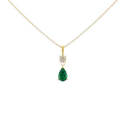 14Kt Gold Emerald Teardrop & Lab Grown Diamond Pendant