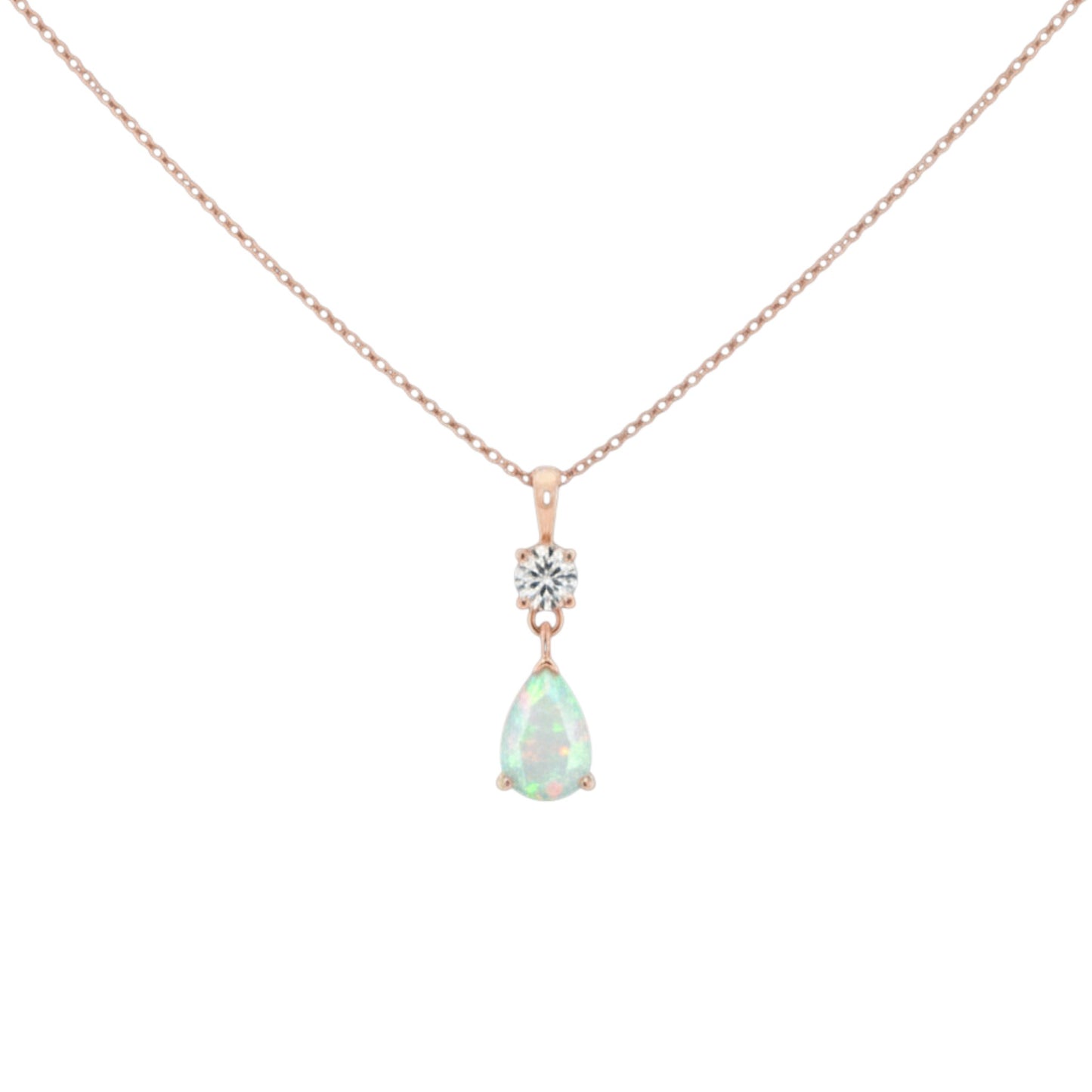 14Kt Gold Created Opal Teardrop & Lab Grown Diamond Pendant