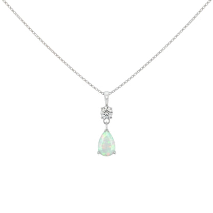 14Kt Gold Created Opal Teardrop & Lab Grown Diamond Pendant