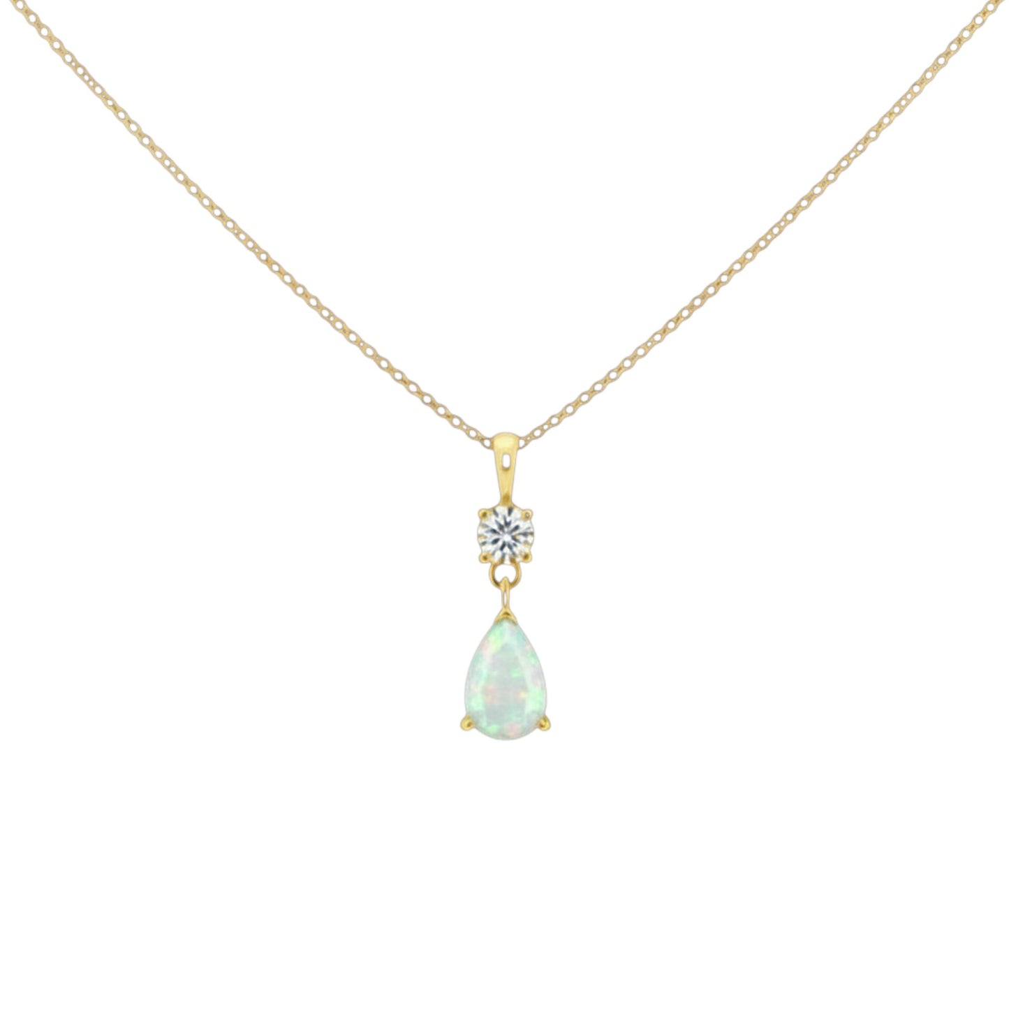 14Kt Gold Created Opal Teardrop & Lab Grown Diamond Pendant