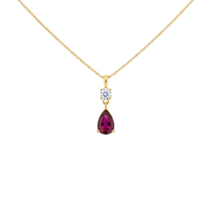 14Kt Gold Created Ruby Teardrop & Lab Grown Diamond Pendant