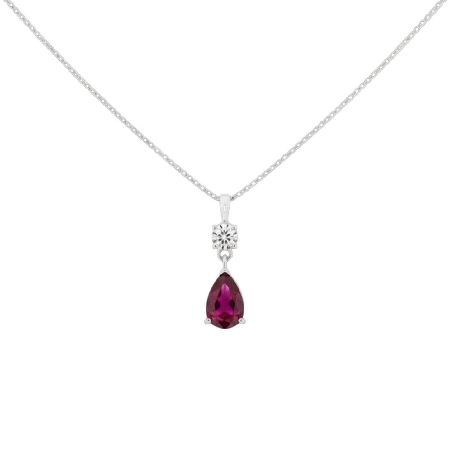 14Kt Gold Created Ruby Teardrop & Lab Grown Diamond Pendant