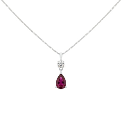 14Kt Gold Created Ruby Teardrop & Lab Grown Diamond Pendant