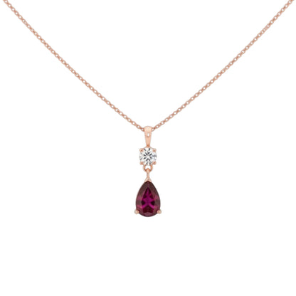 14Kt Gold Created Ruby Teardrop & Lab Grown Diamond Pendant
