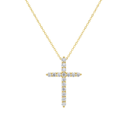 14Kt Gold 0.25 Ct Genuine Natural Diamond Cross Pendant Necklace