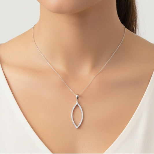 14Kt Gold 0.45 Ct Genuine Natural Diamond Marquise Pendant Necklace