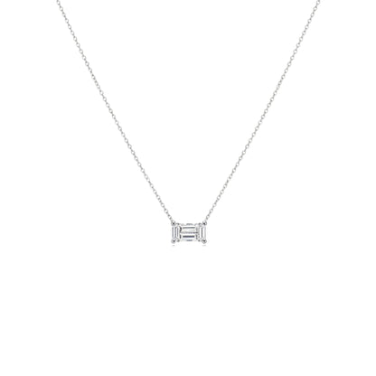 14Kt Gold 0.50 Ct East West Lab Grown Emerald Cut Diamond Pendant Necklace