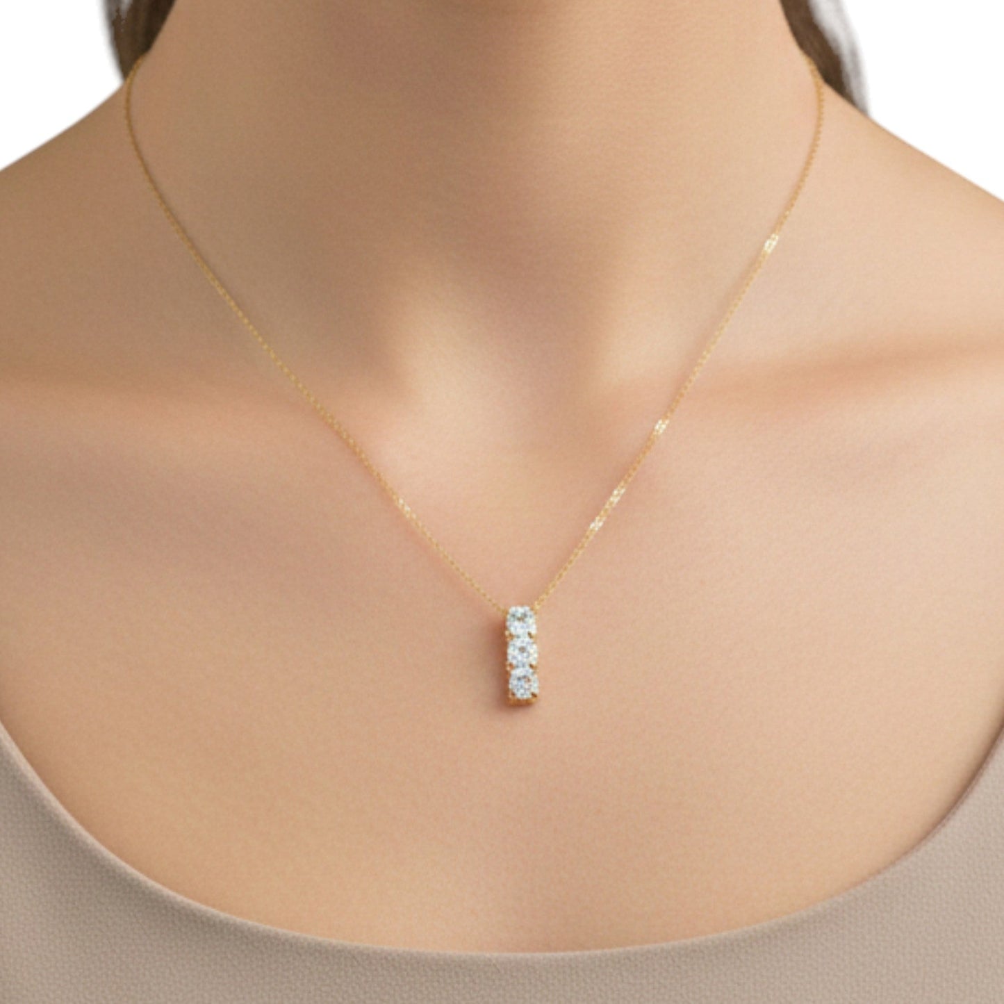 14Kt 0.75 Ct Gold Lab Grown Solitaire Diamond Pendant 3 Stone Diamond Necklace