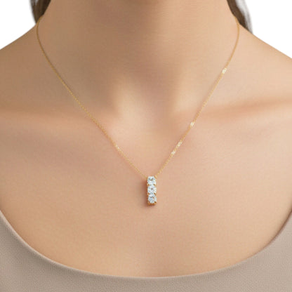 14Kt 0.75 Ct Gold Lab Grown Solitaire Diamond Pendant 3 Stone Diamond Necklace