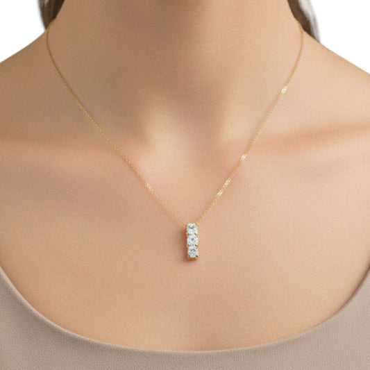 14Kt 0.75 Ct Gold Lab Grown Solitaire Diamond Pendant 3 Stone Diamond Necklace