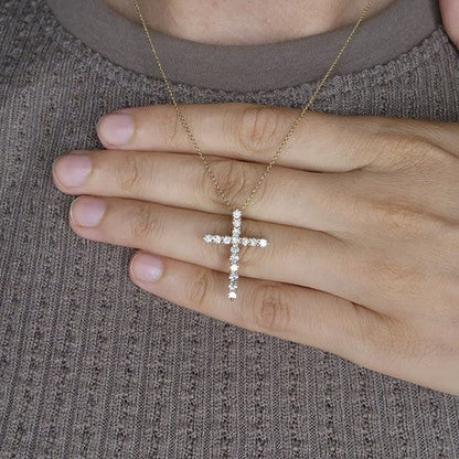 14Kt Gold 0.78 Ct Genuine Natural Diamond Cross Pendant Necklace
