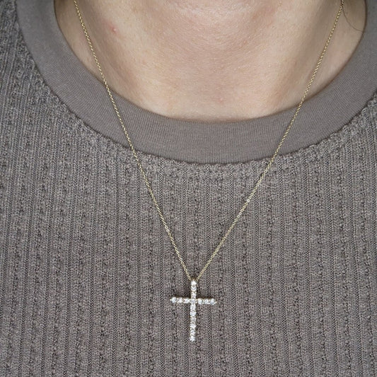 14Kt Gold 0.78 Ct Genuine Natural Diamond Cross Pendant Necklace