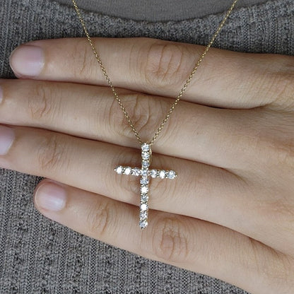 14Kt Gold 0.78 Ct Genuine Natural Diamond Cross Pendant Necklace