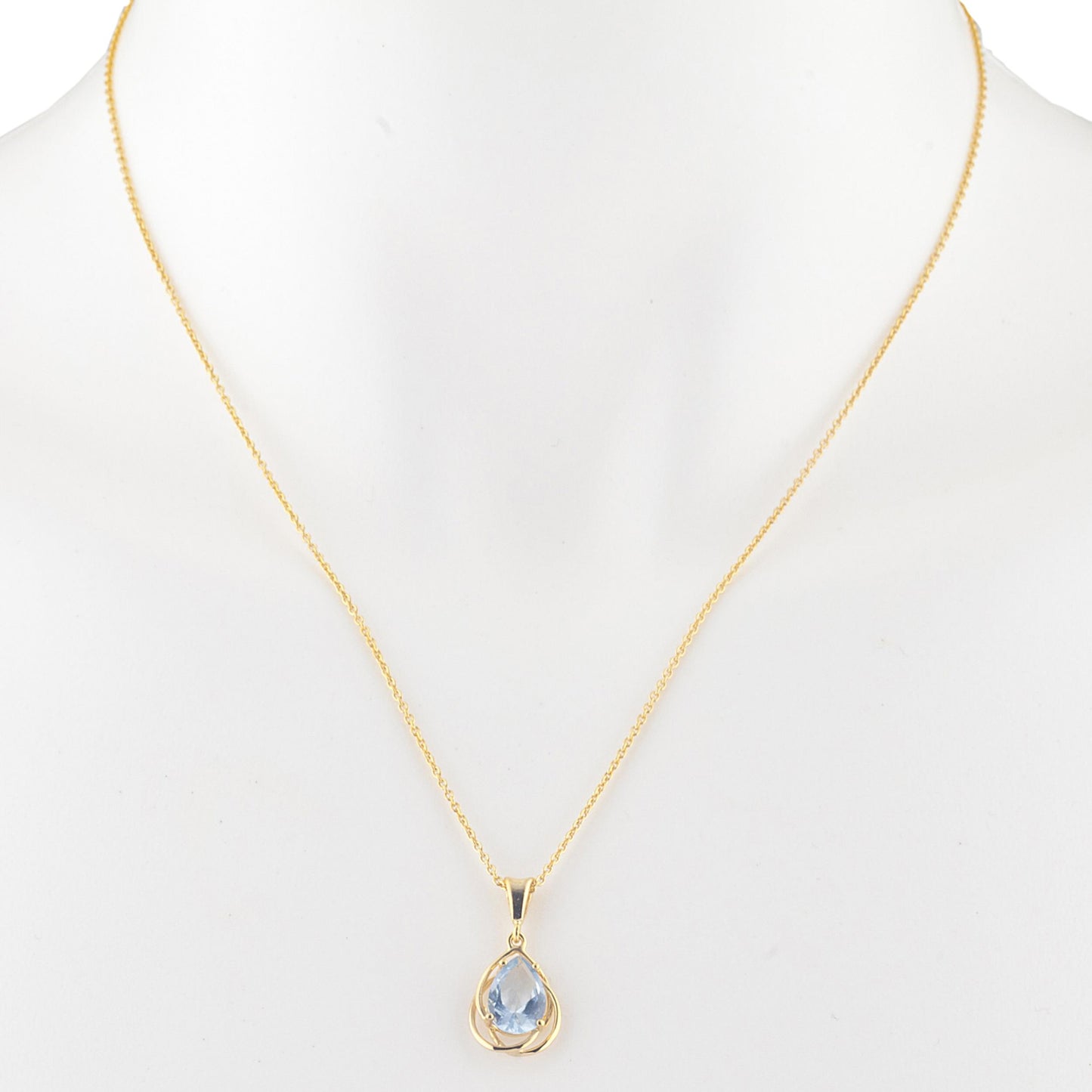 14Kt Gold 2 Ct Aquamarine Pear Teardrop Design Pendant Necklace