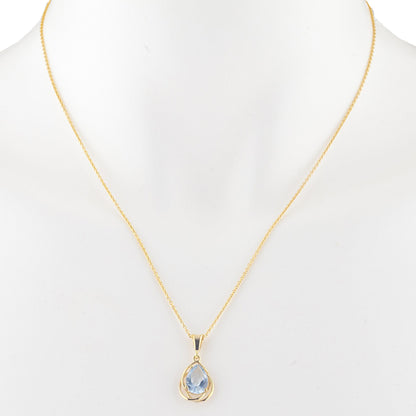 14Kt Gold 2 Ct Aquamarine Pear Teardrop Design Pendant Necklace