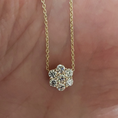 14Kt Gold 0.70 Ct Lab Grown Diamond Cluster Pendant Necklace
