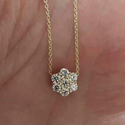 14Kt Gold 0.70 Ct Lab Grown Diamond Cluster Pendant Necklace