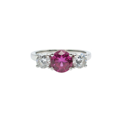 Created Pink Sapphire & 1Ct Lab Grown Diamond Round ring .925 Sterling Silver