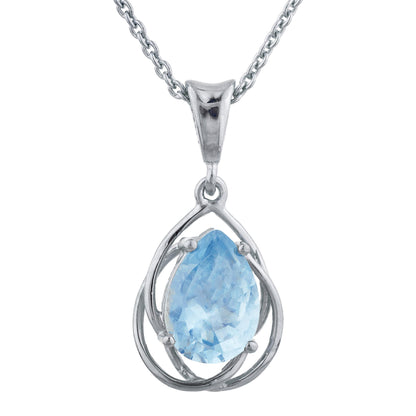 14Kt Gold 2 Ct Aquamarine Pear Teardrop Design Pendant Necklace