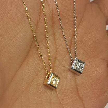 14Kt Gold Lab Grown Diamond Square Design Pendant