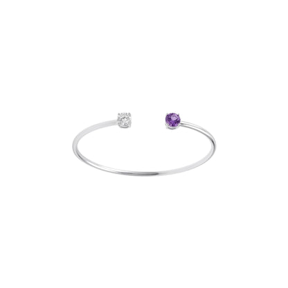 14Kt Gold Alexandrite and Lab Grown Diamond Open Cuff Bangle