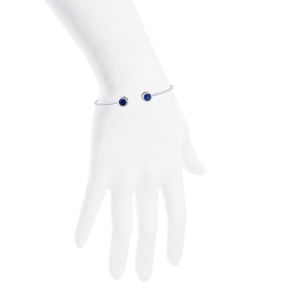 14Kt Gold Blue Sapphire Round Bezel Bangle Bracelet