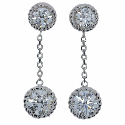 14Kt Gold 3 Ct Lab Grown Diamond 2 Stone Dangle Studs Earrings