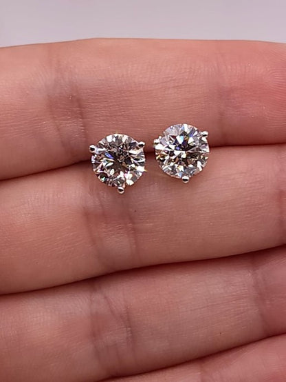 14Kt Gold 3 Ct 3 Prong Lab Grown Diamond Studs Earrings