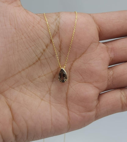 14Kt Gold Smoky Topaz Teardrop Pendant Necklace