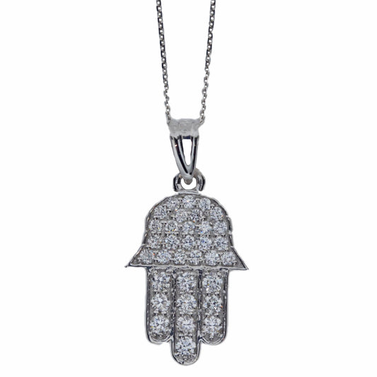 14Kt Gold 0.48 Ct Lab Grown Diamond Hamsa Pendant Necklace