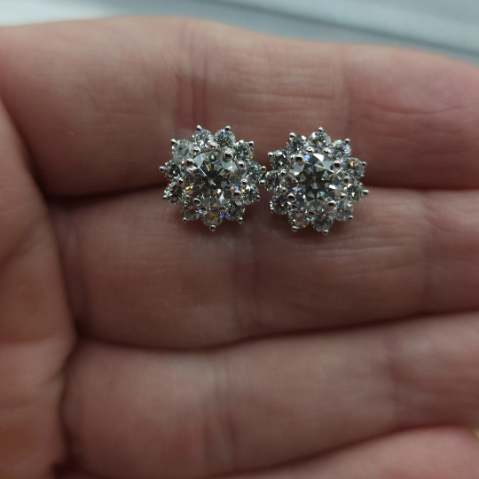 14Kt Gold 3.34 Ct Lab Grown Halo Diamond Earrings