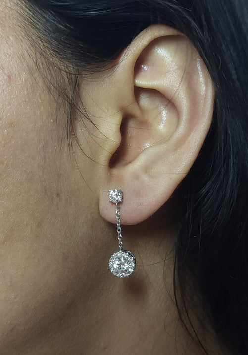 14Kt Gold 1.96 Ct Lab Grown Halo Dangle Stud Diamond Earrings