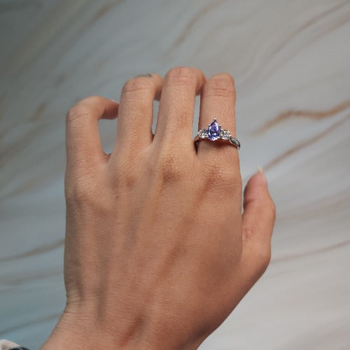 Simulated Tanzanite & Lab Grown Diamond Pear Round ring .925 Sterling Silver