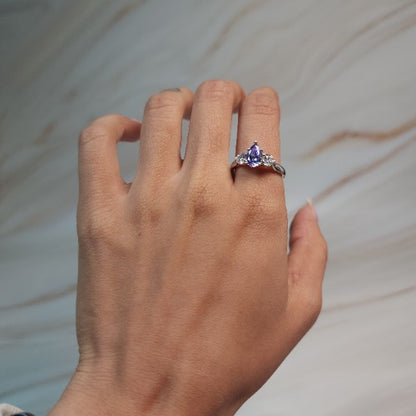 Simulated Tanzanite & Lab Grown Diamond Pear Round ring .925 Sterling Silver