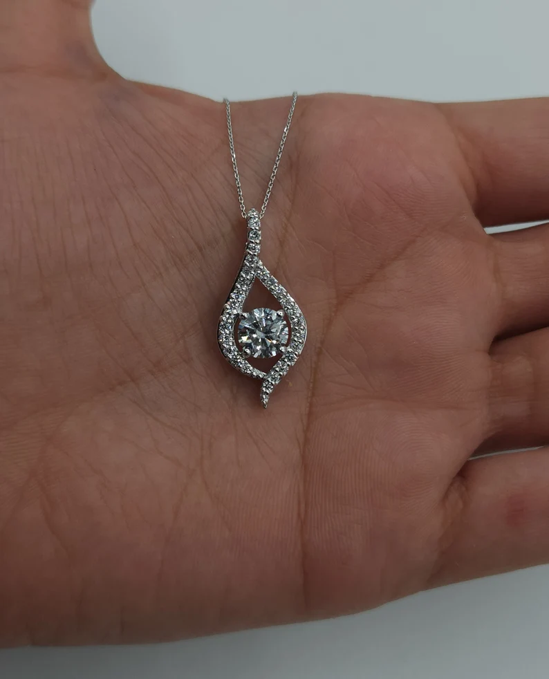 14K Gold 1.41 Ct Lab Grown Diamond Solitaire Pendant Necklace
