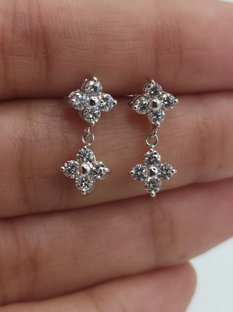 14Kt Gold 0.70 Ct Lab Grown Diamond 4 Stone Dangle Stud Earrings